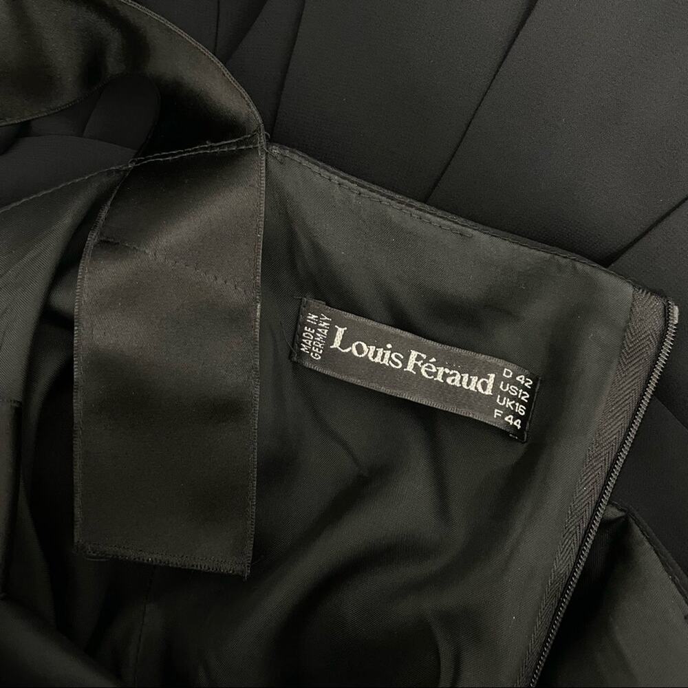 LOUIS FERAUD Vintage Dress Womens Size 12 Black Ruffle Ribbon Bow Pleated German - Picture 8 of 10